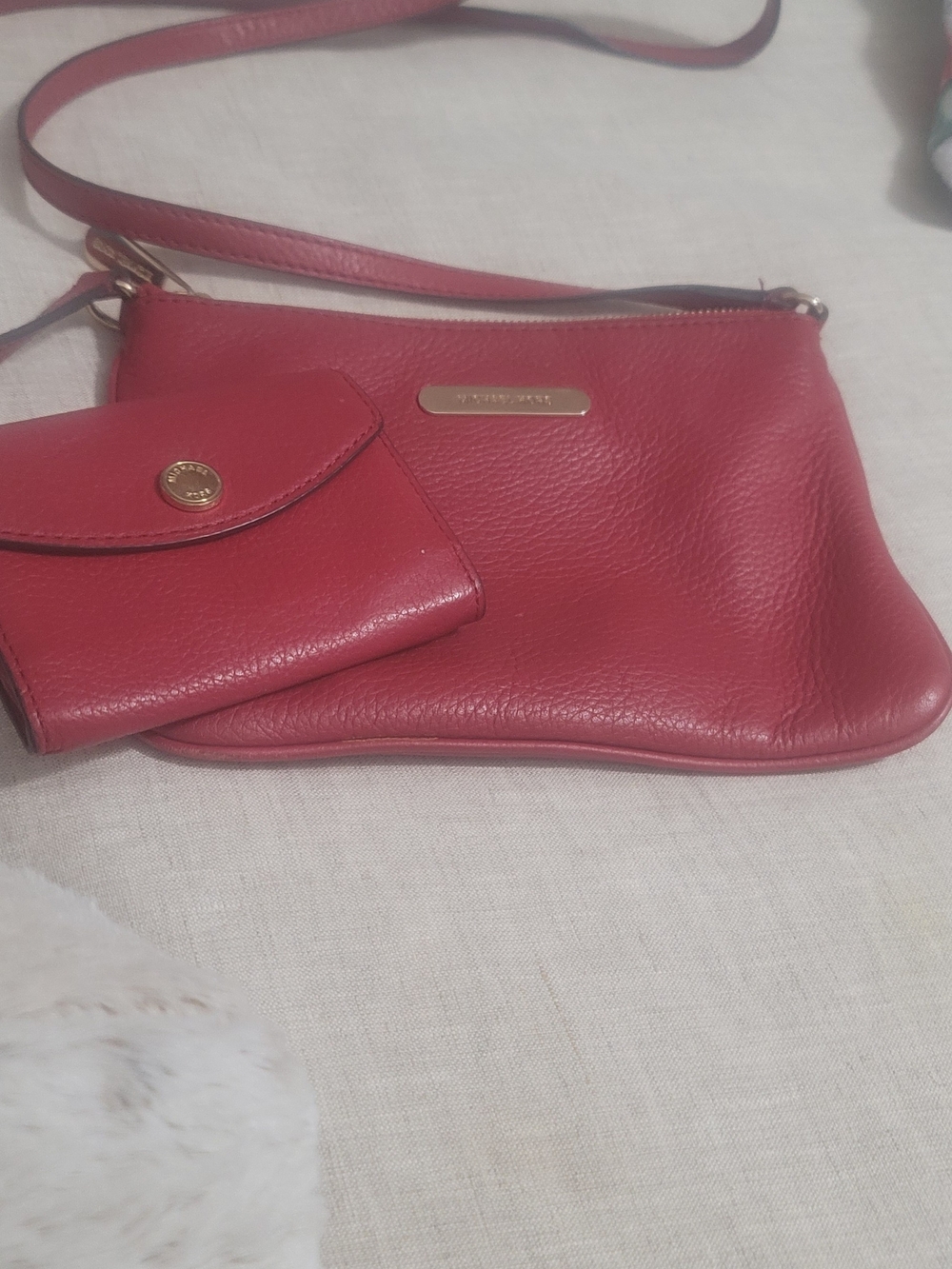 Red Pebbled Leather Crossbody Bag with Matching Card Coin Wallet